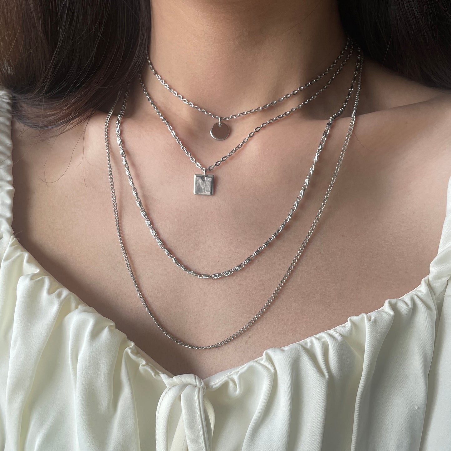 4-LAYER GEOMETRIC CHARMS MULTIPLE CHAIN NECKLACE