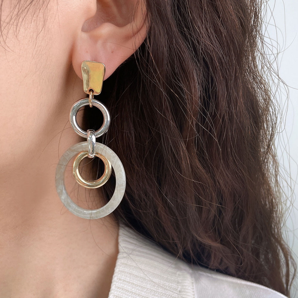 3-TONE CIRCLES COMBO DROP EARRINGS