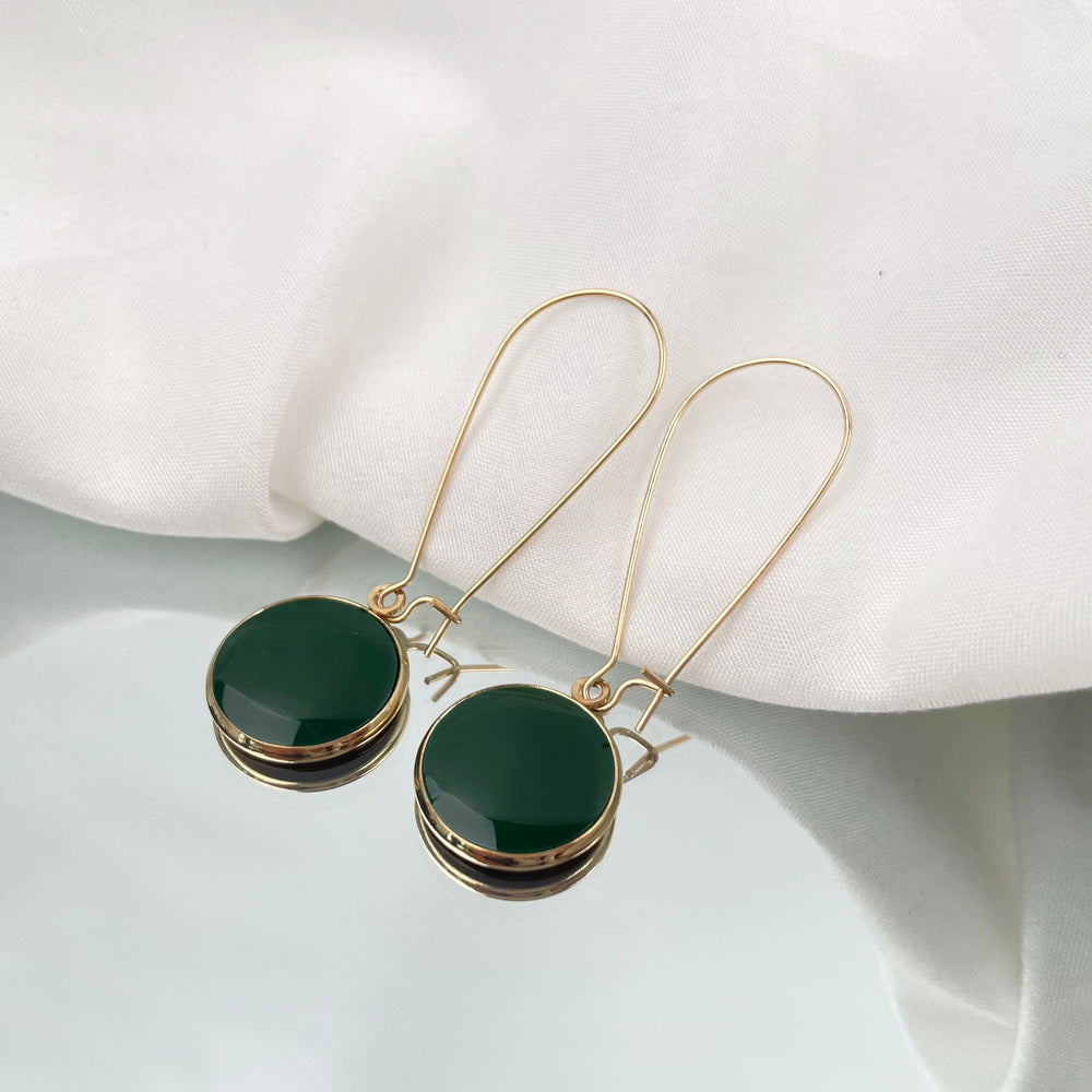 GREEN DISC DROP EARRING
