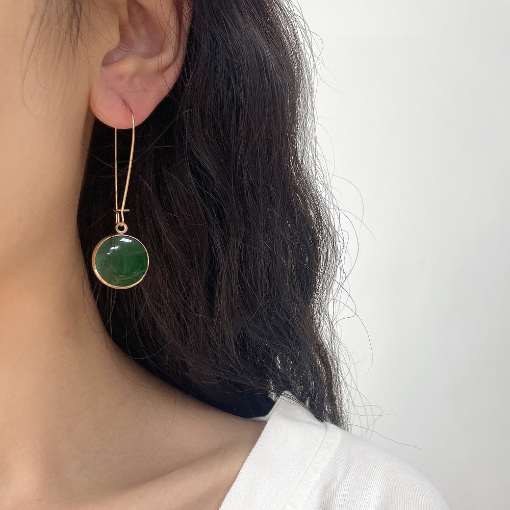 GREEN DISC DROP EARRING