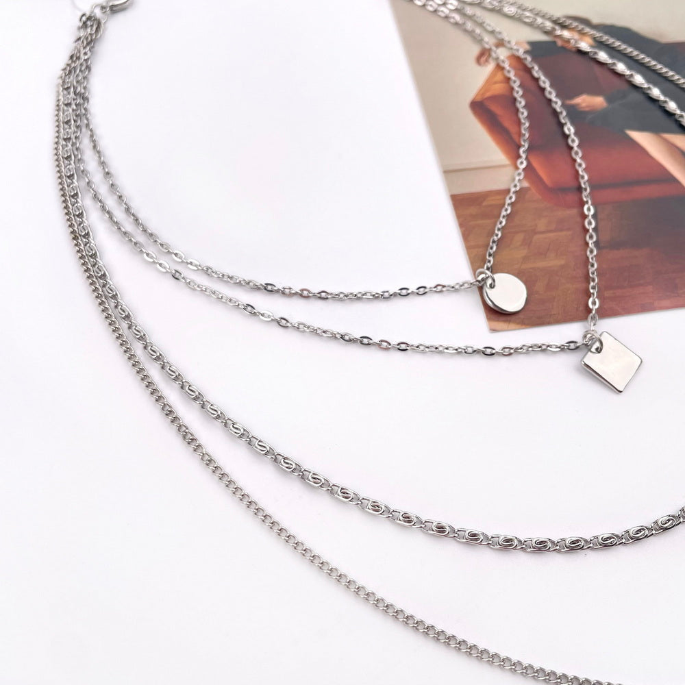 4-LAYER GEOMETRIC CHARMS MULTIPLE CHAIN NECKLACE