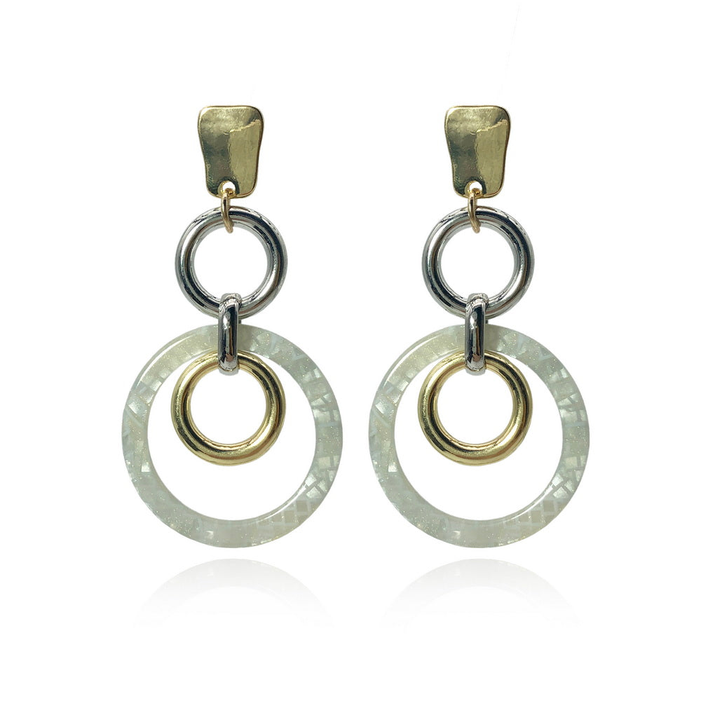 3-TONE CIRCLES COMBO DROP EARRINGS