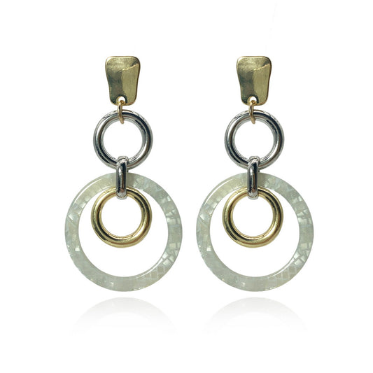 3-TONE CIRCLES COMBO DROP EARRINGS