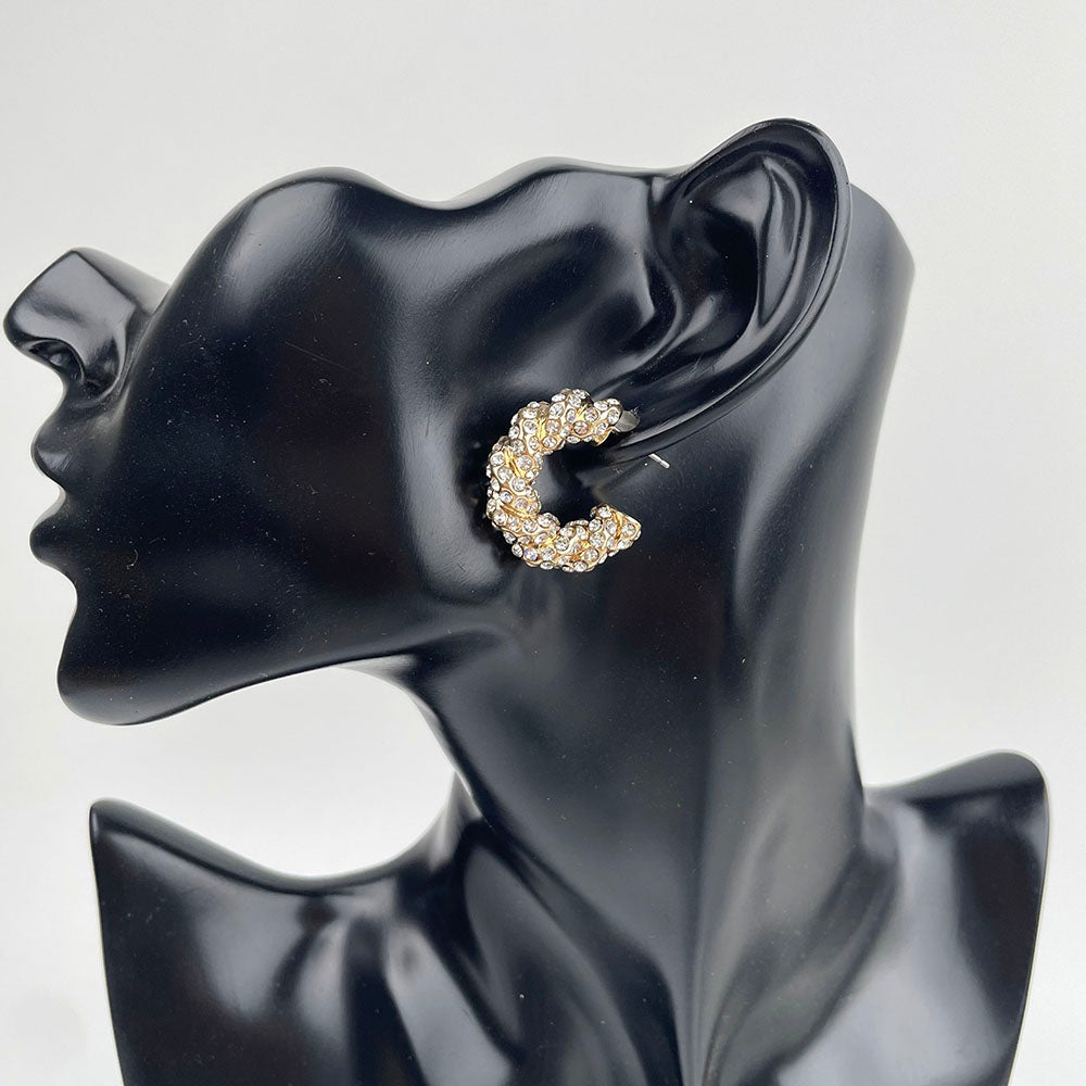 C SHAPED RHINESTONE EARRINGS