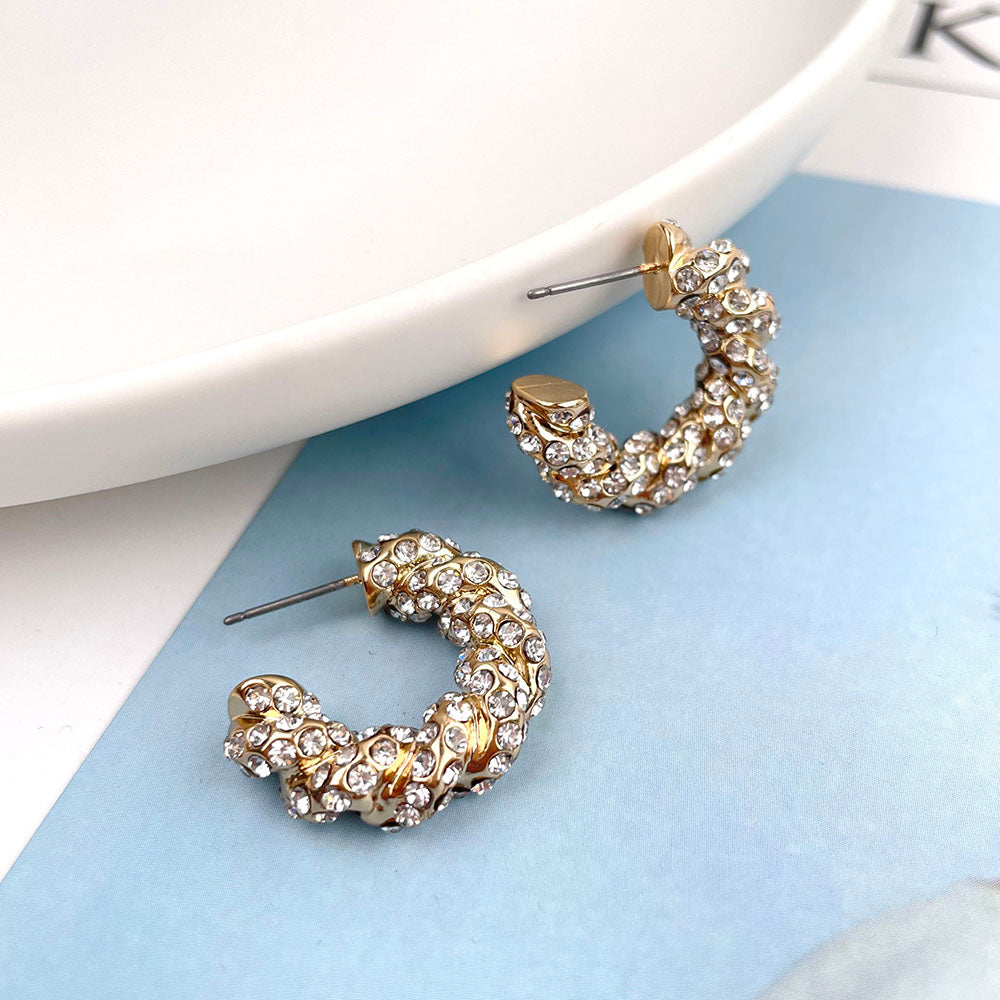 C SHAPED RHINESTONE EARRINGS