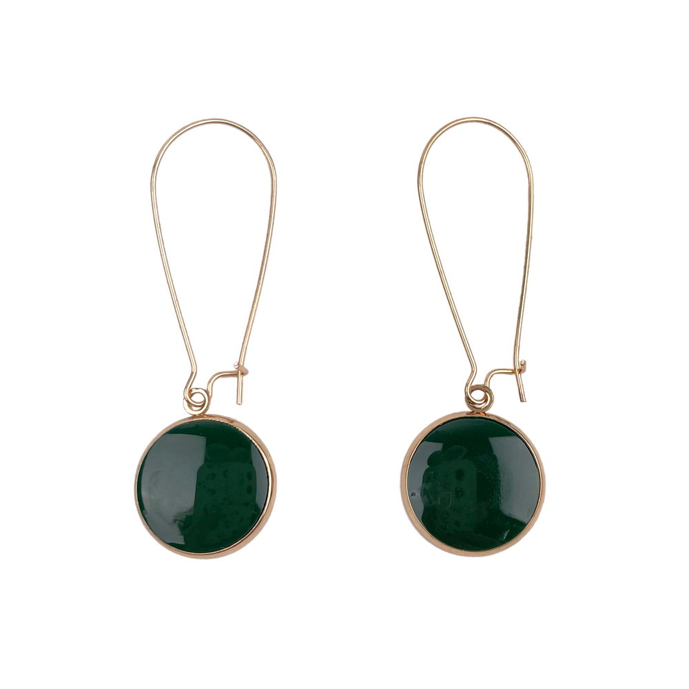 GREEN DISC DROP EARRING