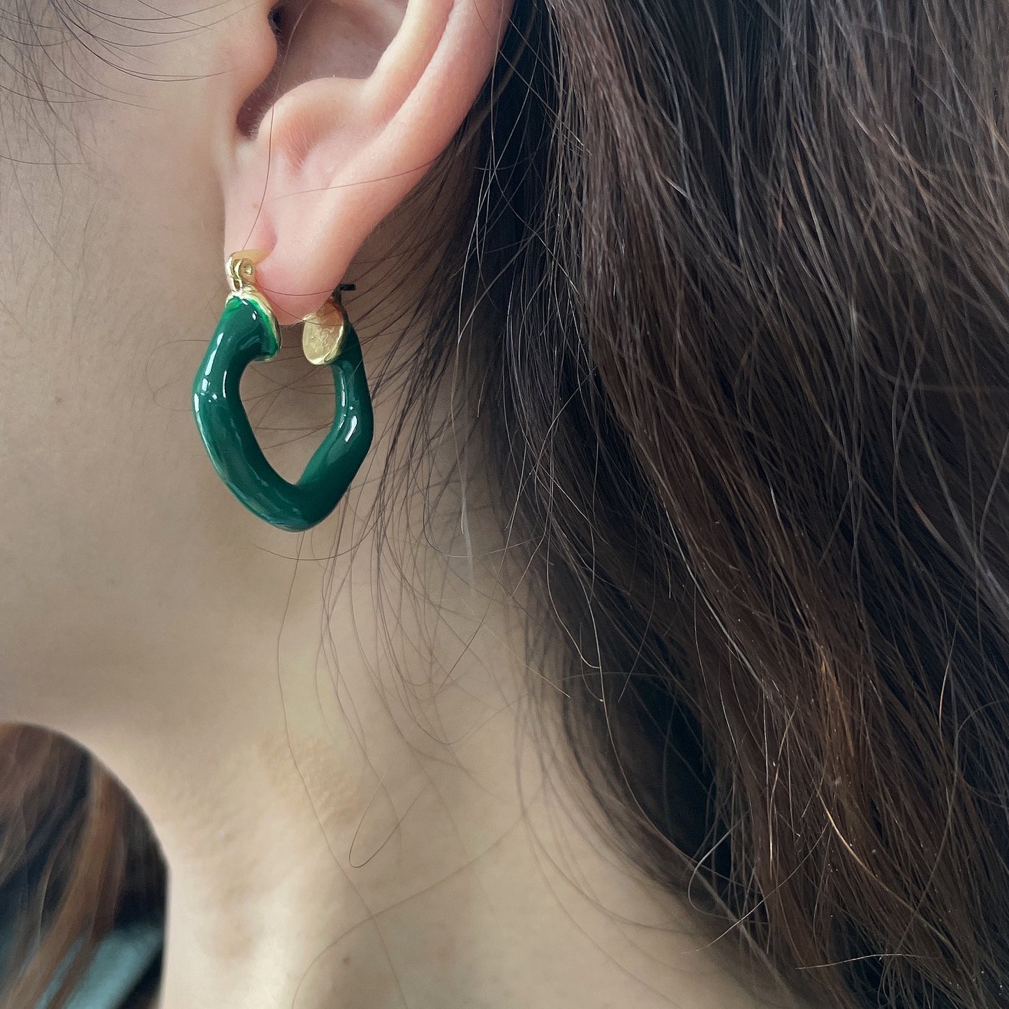 GREEN HUGGIE EARRING