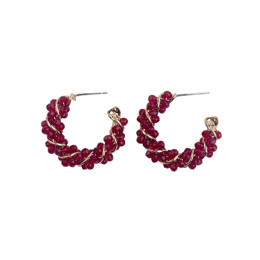 DARK RED BEAD EARRING