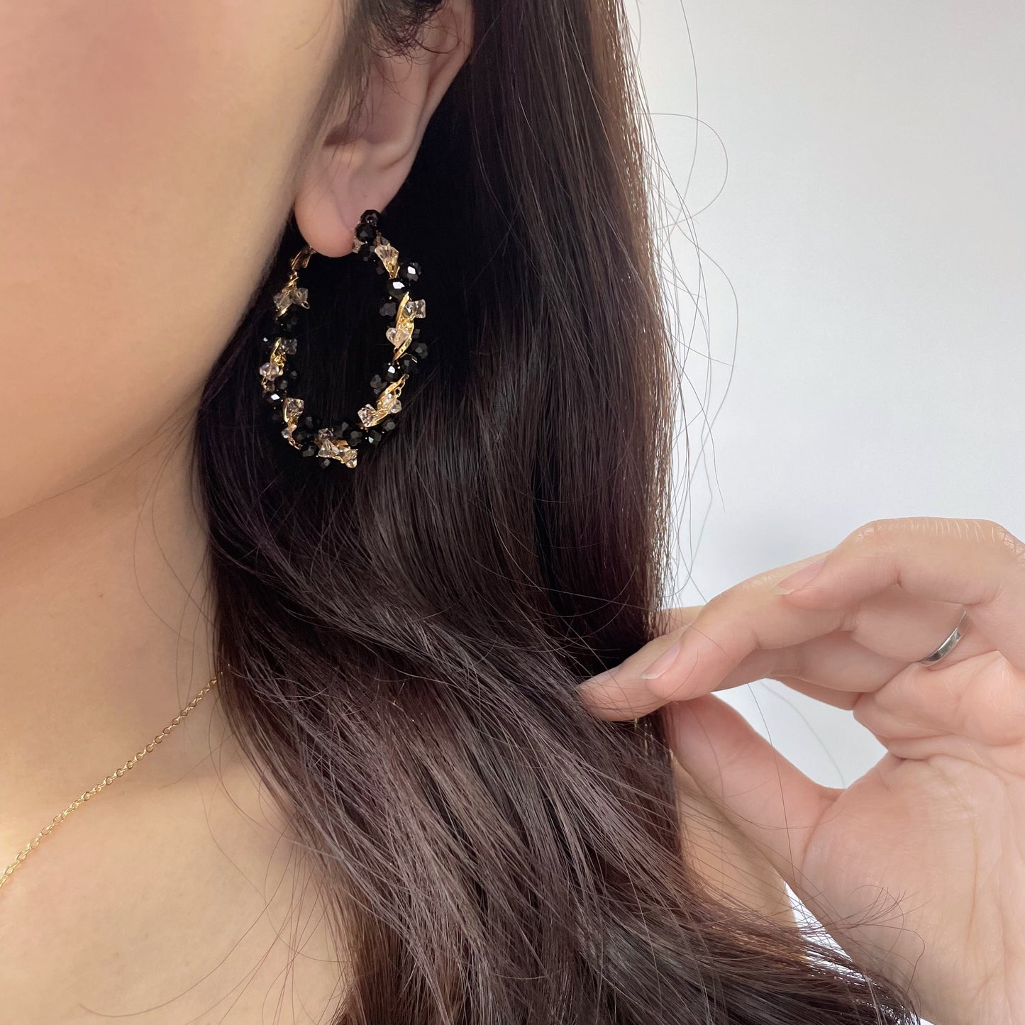 BEADED FRONT TO BACK HOOPS EARRING